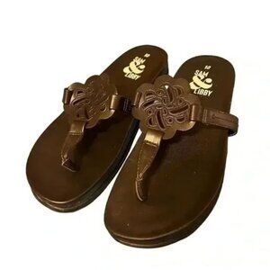 Sam & Libby Womens Brown Sandals With Decorative Cutout Strap Design Size 10